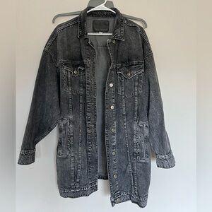 American Eagle Washed Black Long Length Denim Jacket